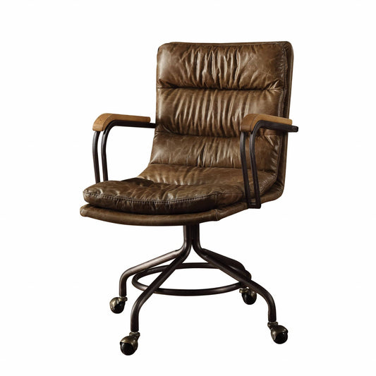 Coffee and Dark Brown Swivel Leather Rolling Executive Office Chair - Homeroots