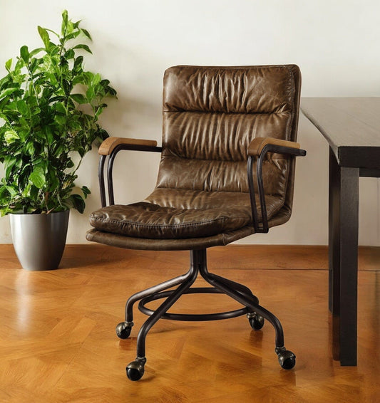 Coffee and Dark Brown Swivel Leather Rolling Executive Office Chair - Homeroots