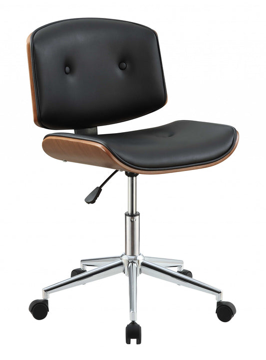 Black Faux Leather Tufted Seat Swivel Adjustable Task Chair Leather Back Steel Frame