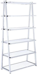 71" White and Silver Metal and Glass Five Tier Ladder Bookcase