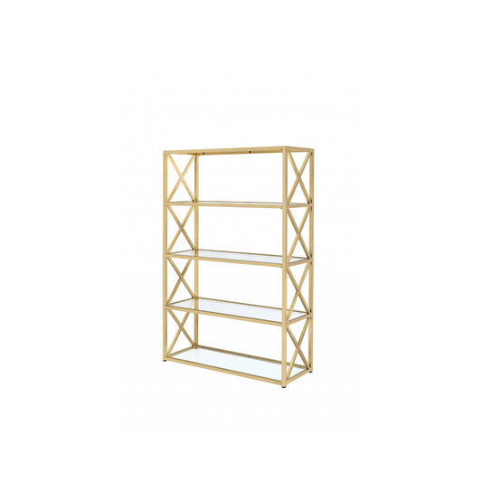 77" Gold Metal and Glass Four Tier Etagere Bookcase