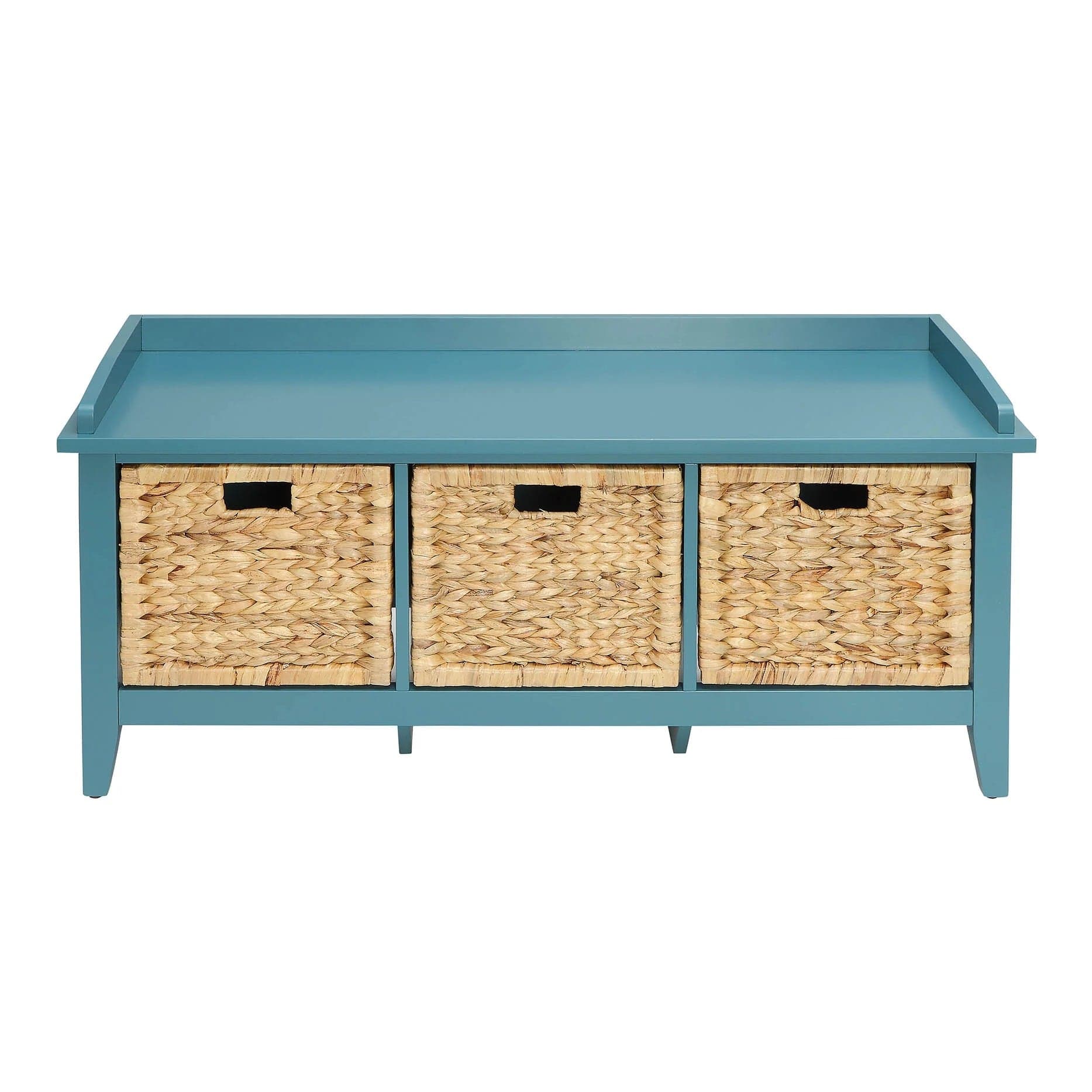 43" Teal Blue Solid Wood Storage Bench with Drawers