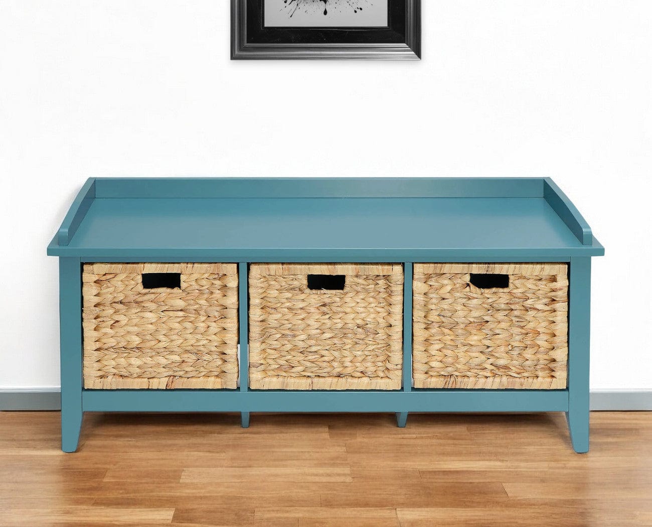 43" Teal Blue Solid Wood Storage Bench with Drawers