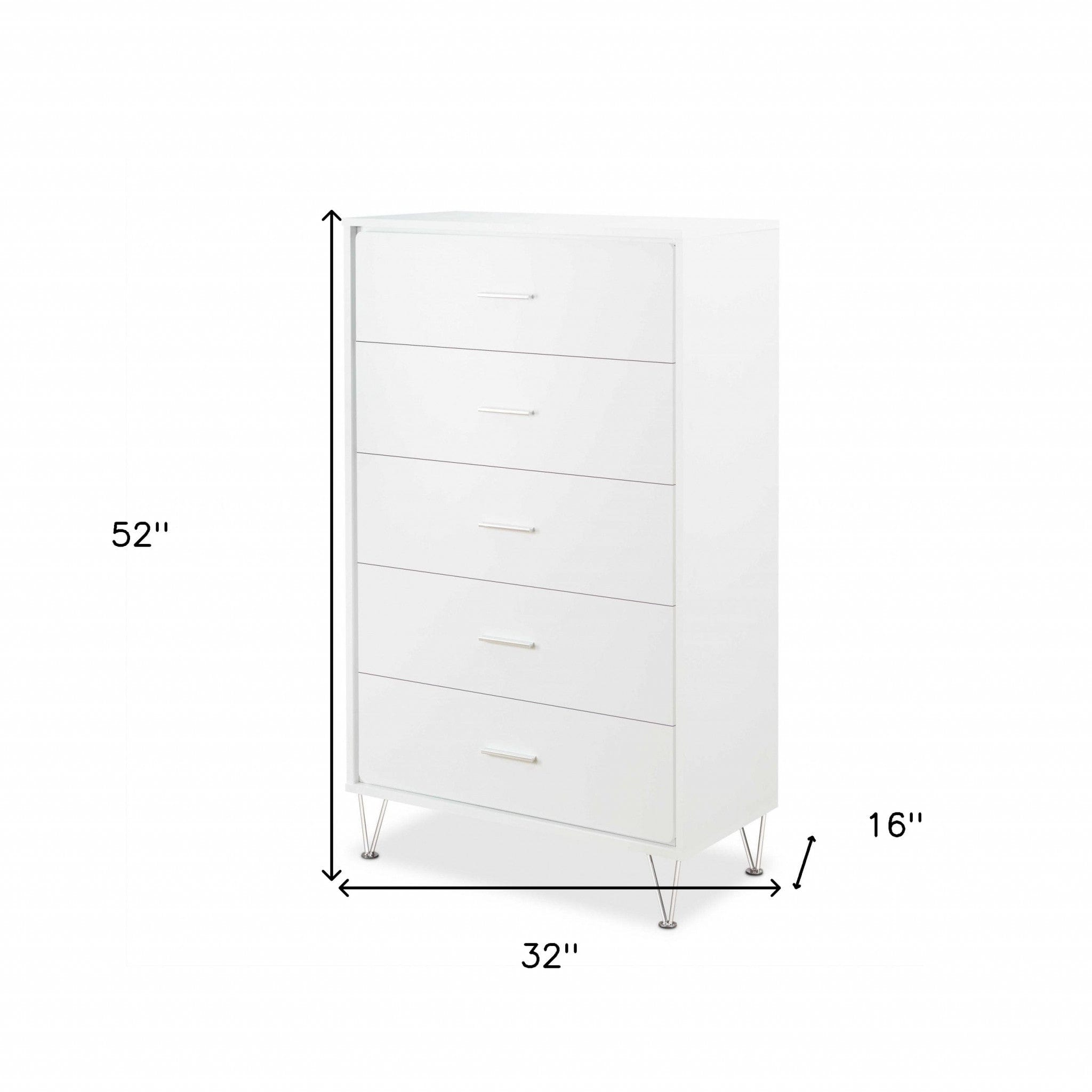 32" White Five Drawer Standard Chest