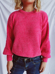 Round Neck Dropped Shoulder Long Sleeve Sweater - Trendsi