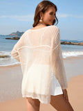 Openwork Slit Boat Neck Long Sleeve Cover-Up - Flyclothing LLC