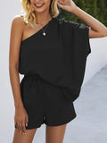 Single Shoulder Batwing Sleeve Romper - Flyclothing LLC