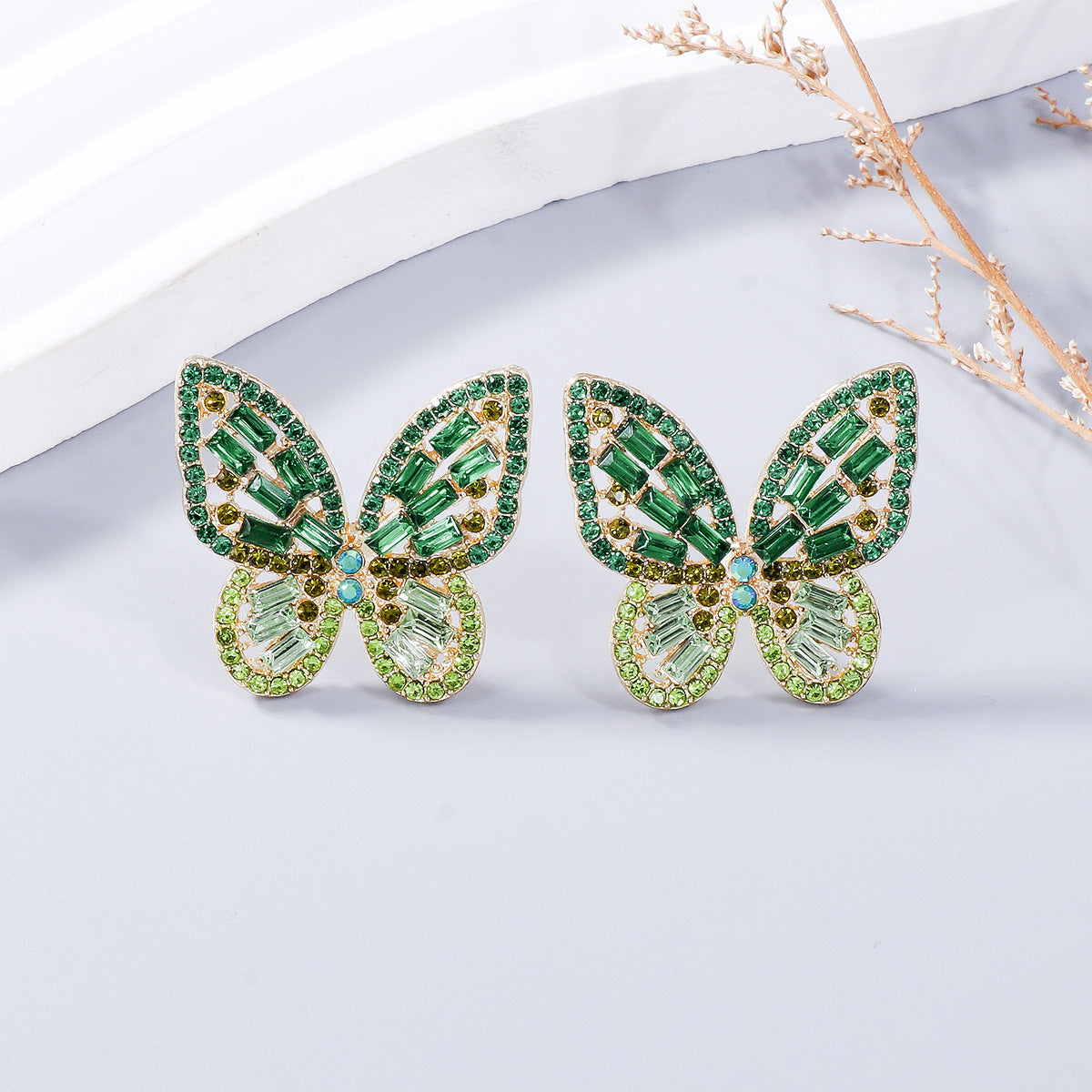 Alloy Inlaid Rhinestone Butterfly Earrings - Flyclothing LLC