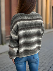 Gradient Round Neck Dropped Shoulder Sweater - Trendsi