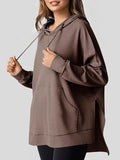 Drawstring Slit Long Sleeve Hoodie - Trendsi