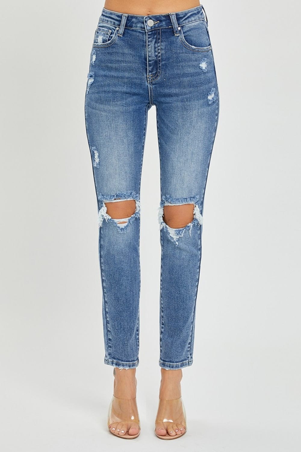 Risen Full Size High Rise Knee Distressed Skinny Jeans - Trendsi