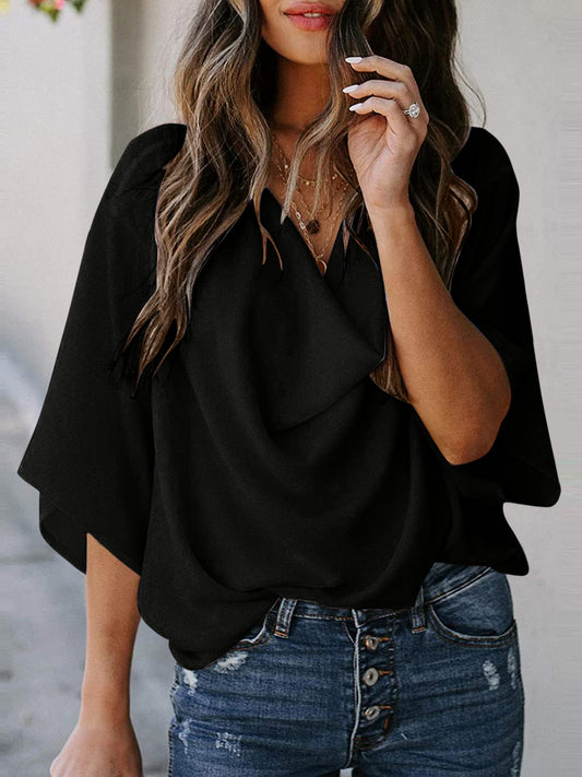 Full Size Cowl Neck Three-Quarter Sleeve Blouse Trendsi