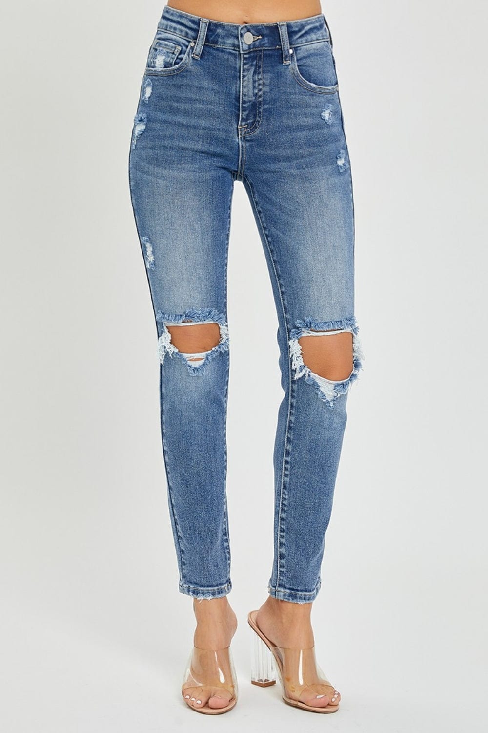 Risen Full Size High Rise Knee Distressed Skinny Jeans - Trendsi