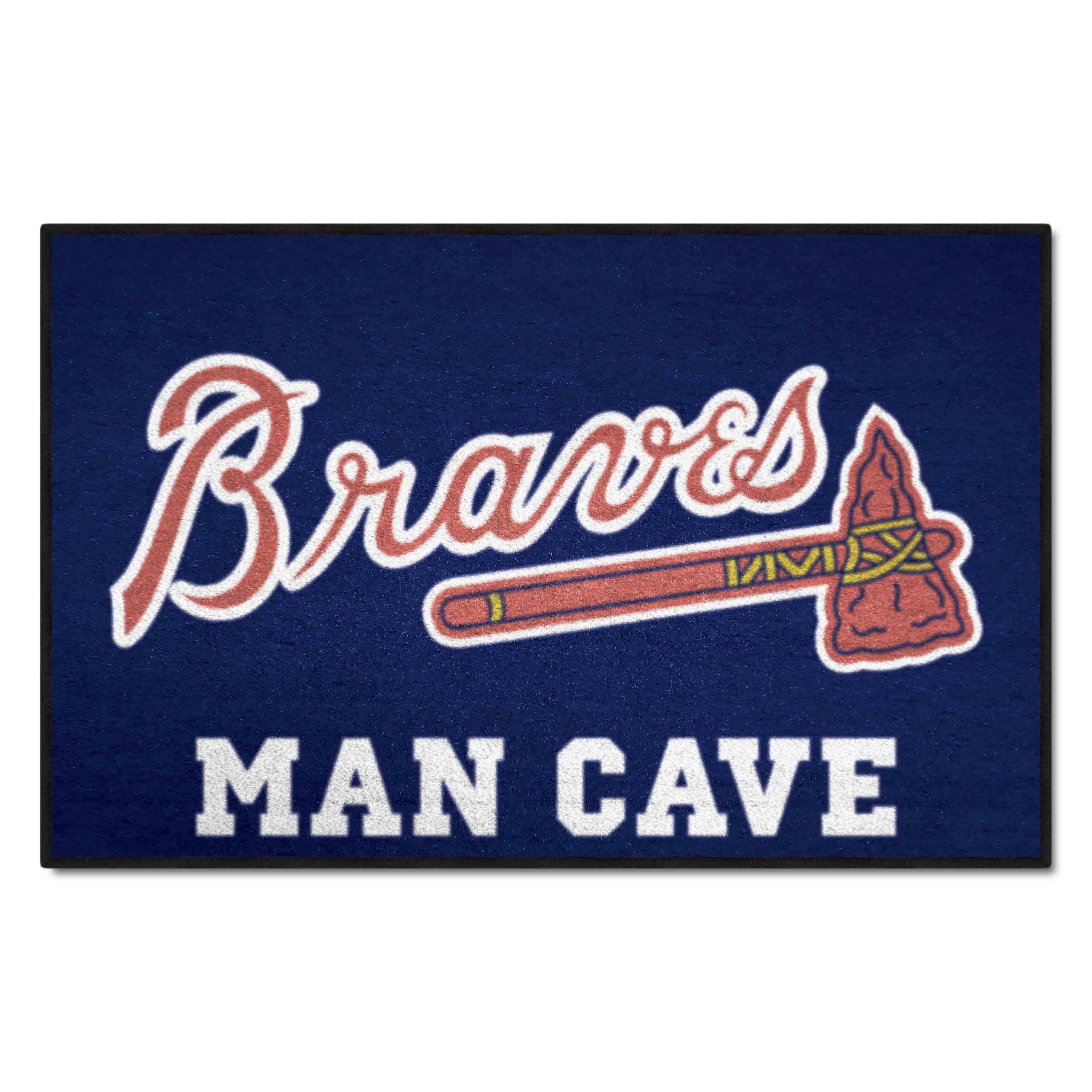 Atlanta Braves "Braves" Script Logo Man Cave Starter Mat Accent Rug - 19in. x 30in. - Atlanta Braves