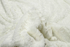 50" X 70" Ivory Faux Fur Plush Throw Blanket with Embroidery - Homeroots