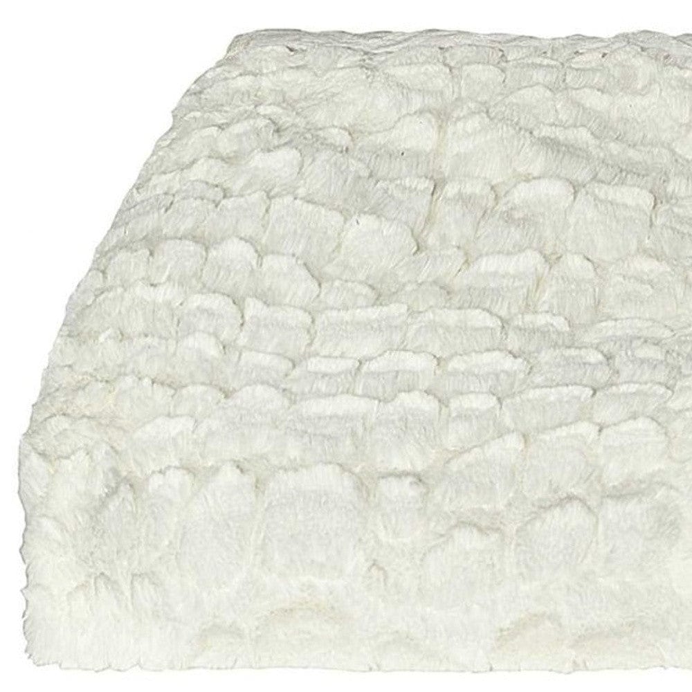 50" X 70" Ivory Faux Fur Plush Throw Blanket with Embroidery - Homeroots