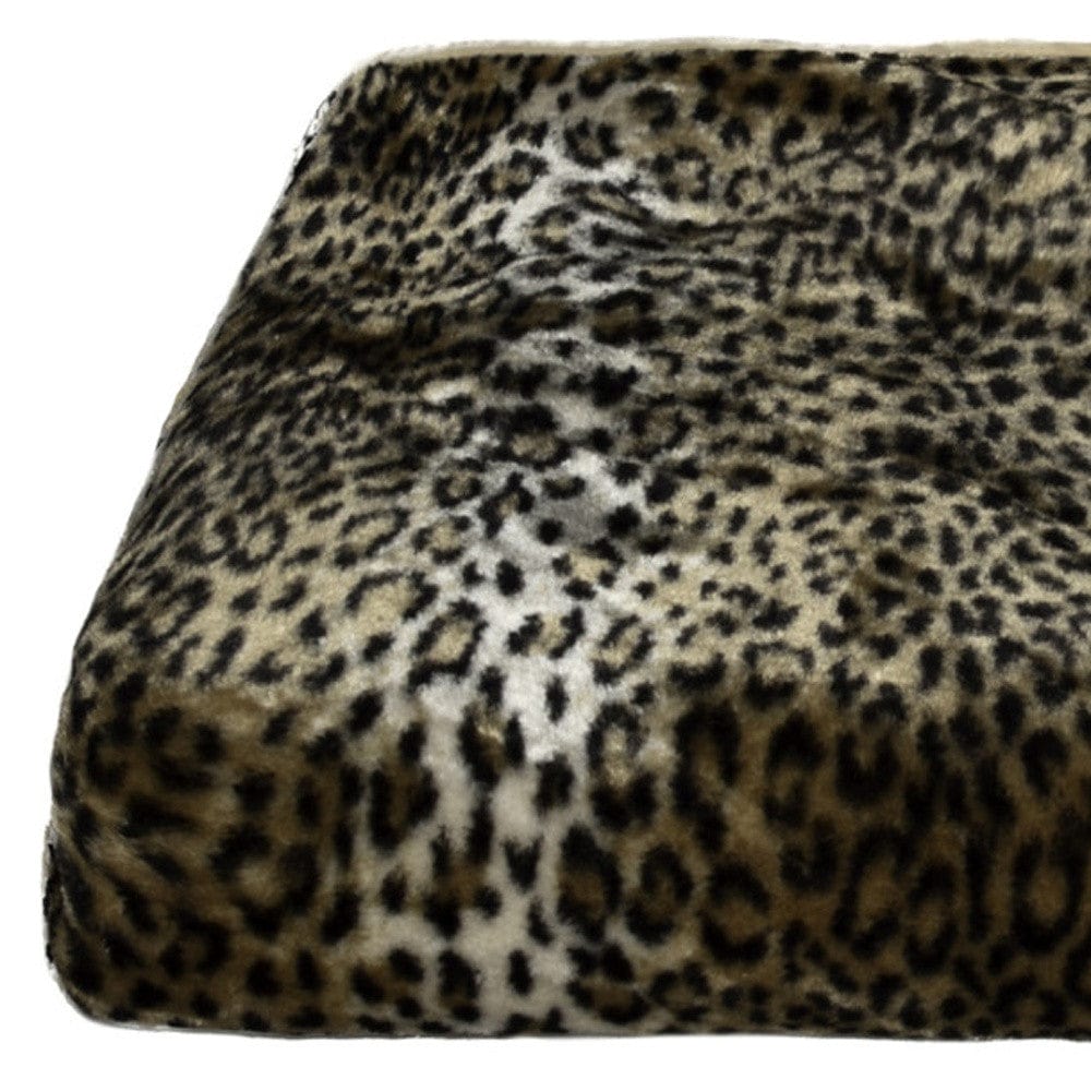 50" X 70" Ivory Black and Brown Faux Fur Animal Print Plush Throw Blanket with Embroidery - Homeroots