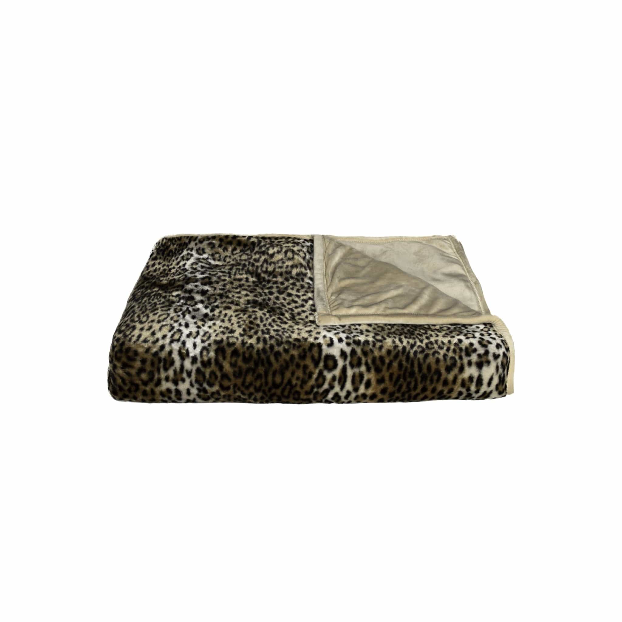 50" X 70" Ivory Black and Brown Faux Fur Animal Print Plush Throw Blanket with Embroidery - Homeroots