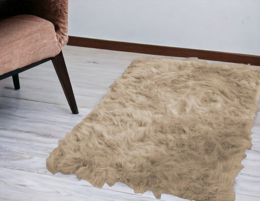 2' X 3' Tan Faux Fur Rectangular Area Rug