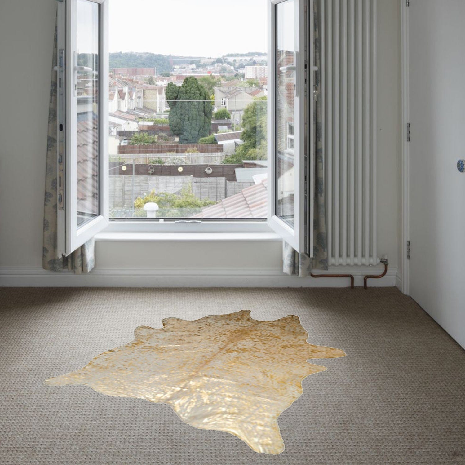 6' X 7'  Natural And Gold Genuine Cowhide Area Rug - Homeroots