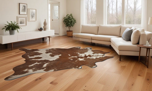 6' X 7' Brown and White Genuine Cowhide Area Rug