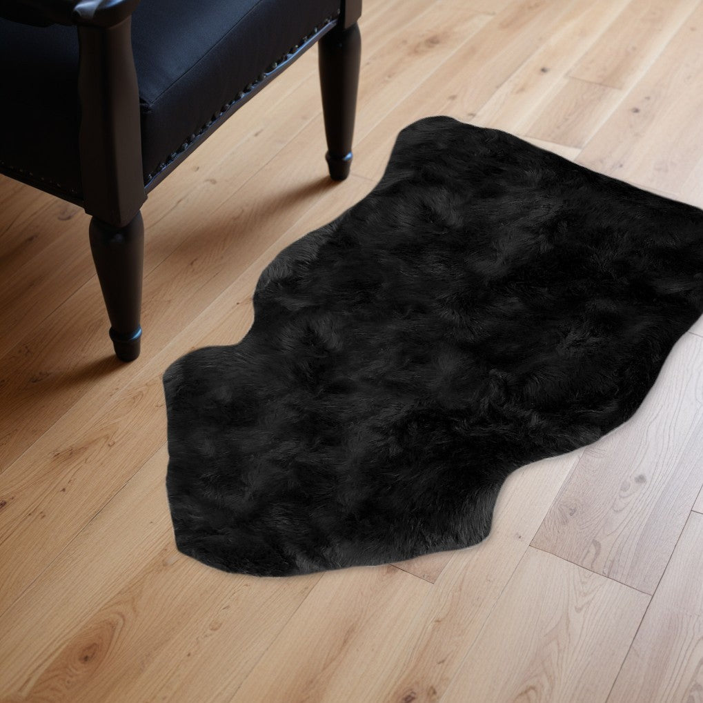 2' X 3' Black Shag Sheepskin Area Rug