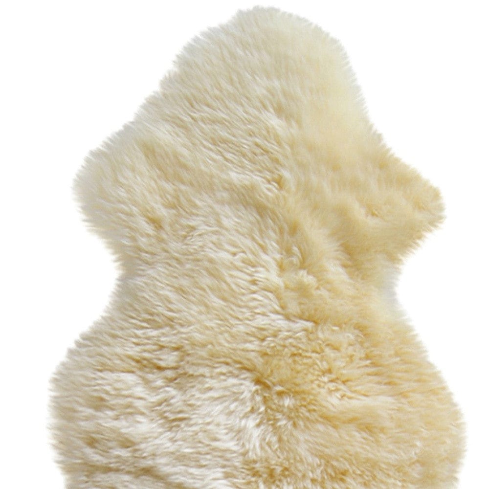 6' Runner Gold and White Wool Shag Sheepskin Area Rug - Homeroots