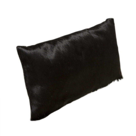 12" X 20" Black Cowhide Throw Pillow - Homeroots