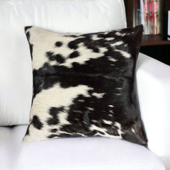 18" Black and White Cowhide Throw Pillow