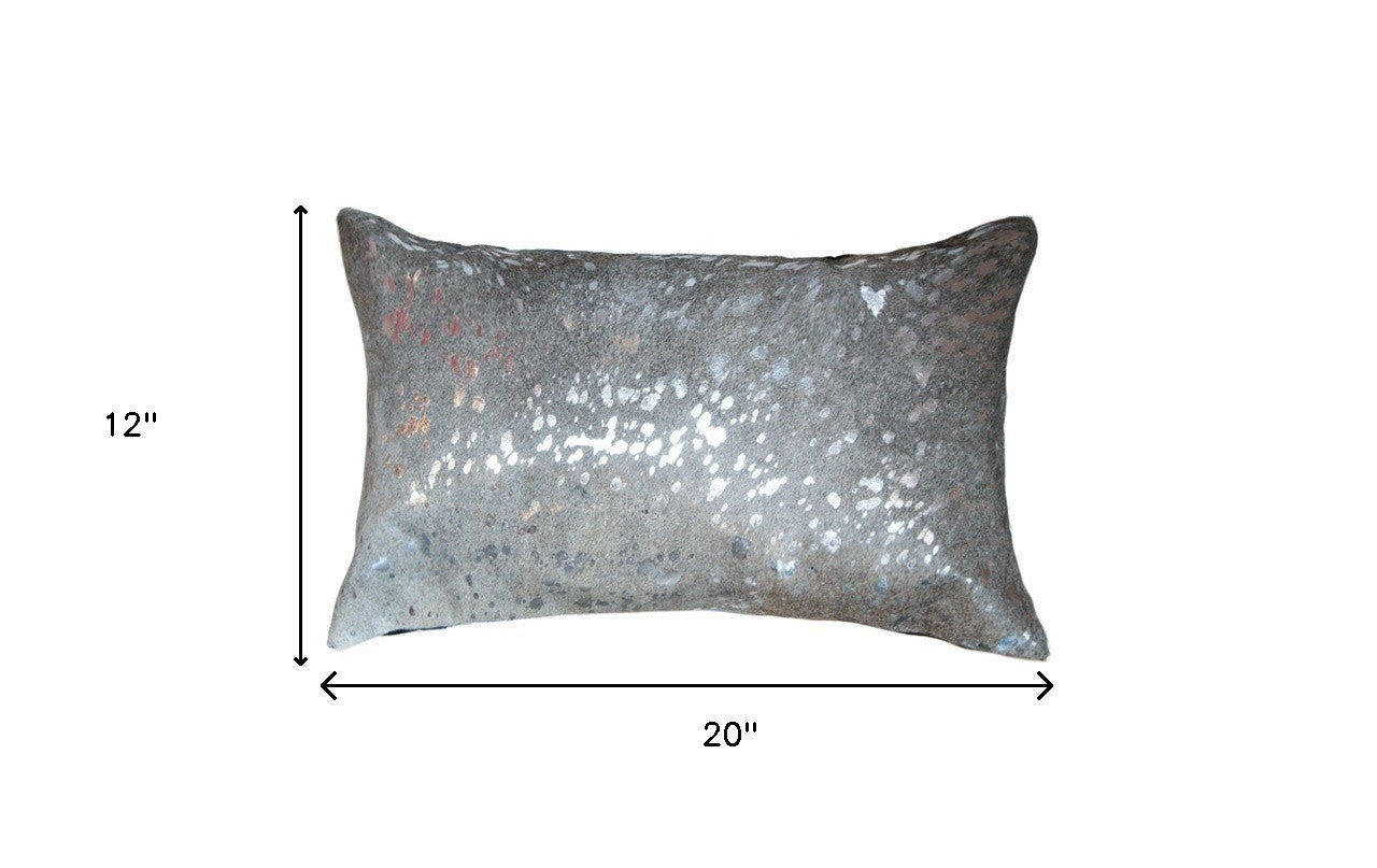 12" X 20" Gray Cowhide Throw Pillow