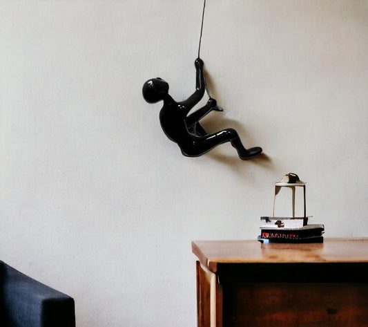 6" Black Unique Climbing Man With Rope Wall Art - Homeroots