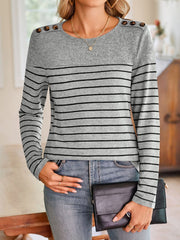 Lovelet Striped Round Neck Long Sleeve T-Shirt - Trendsi