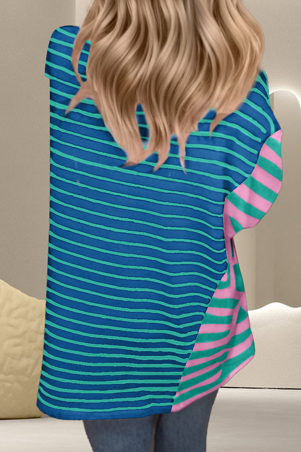 Striped Round Neck Half Sleeve T-Shirt Trendsi