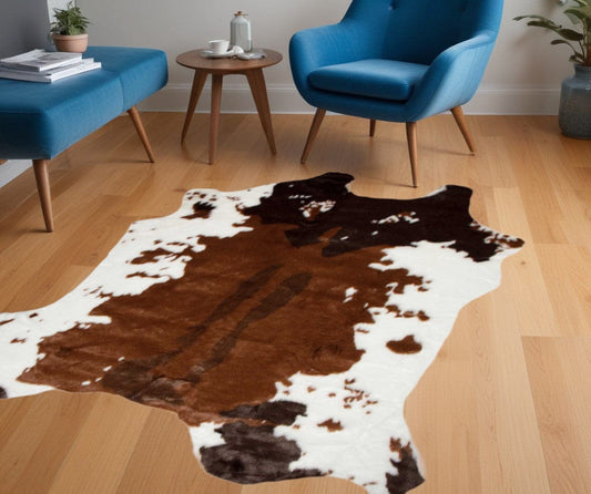 4' X 5' Faux Cow Hide Brown And White Area Rug - Homeroots