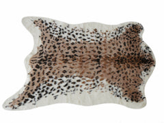 4' X 5' Ivory Black and Brown Faux Fur Leopard Print Area Rug