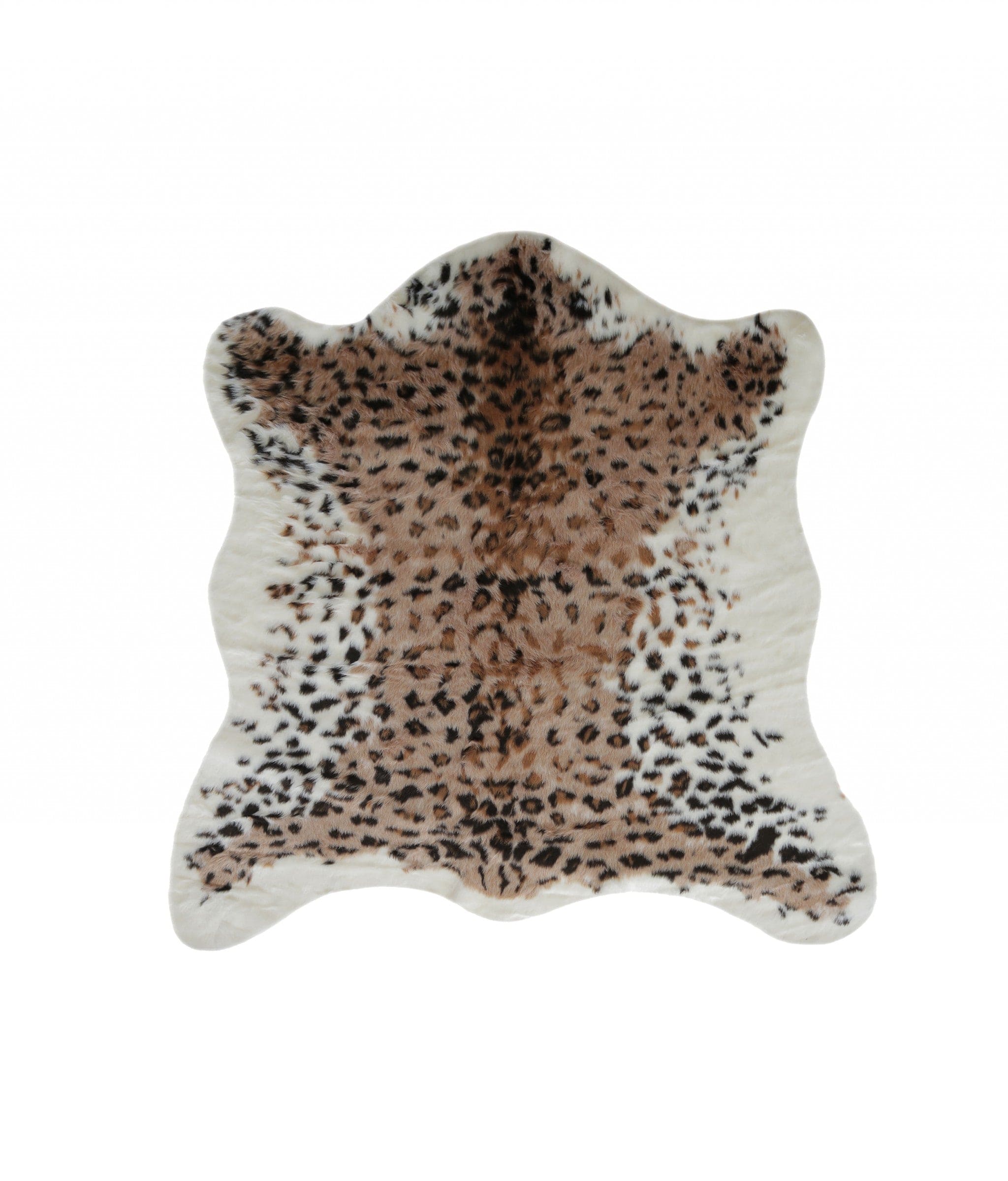 4' X 5' Ivory Black and Brown Faux Fur Leopard Print Area Rug