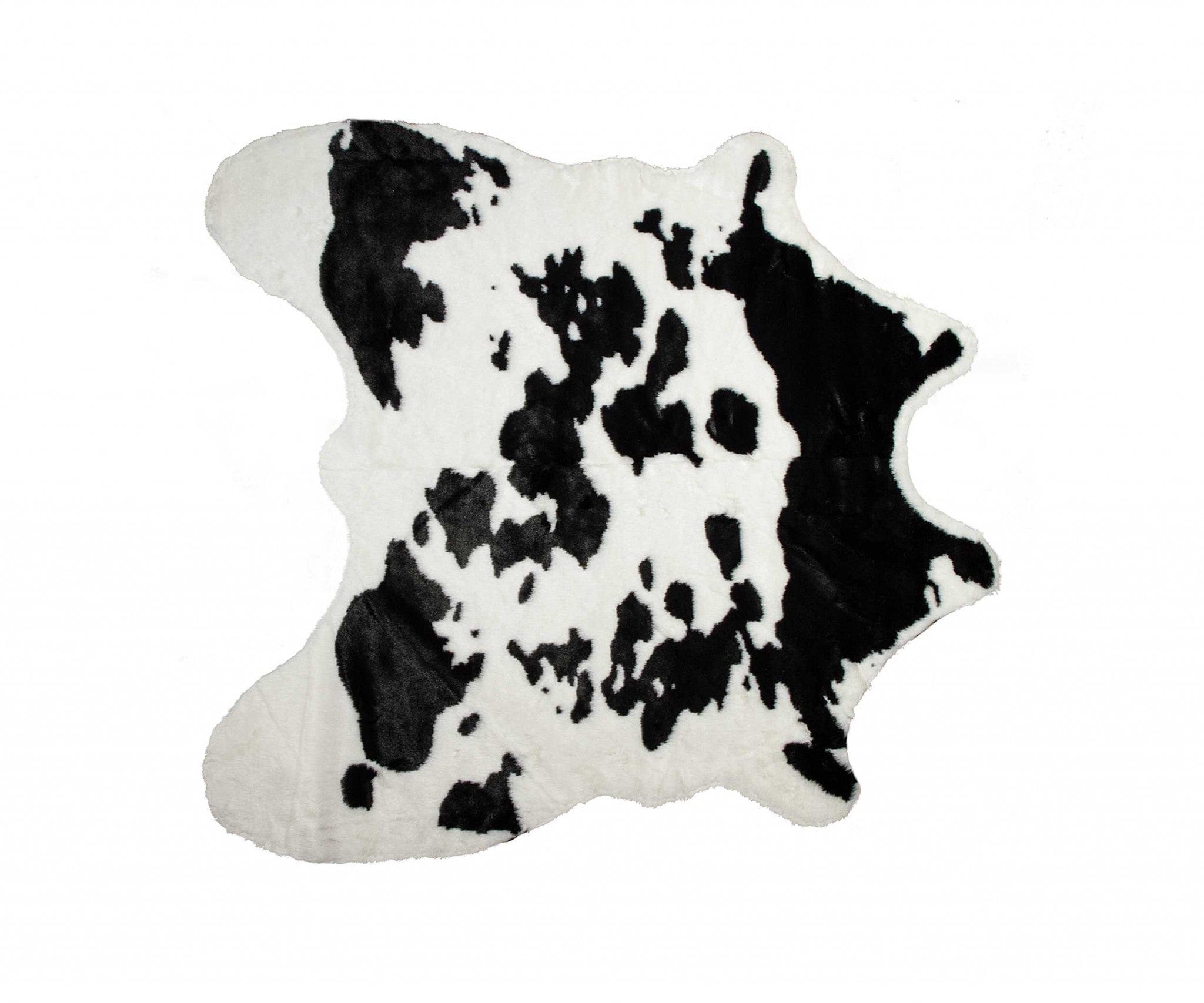 4' X 5' Black and White Faux Cowhide Animal Print Area Rug