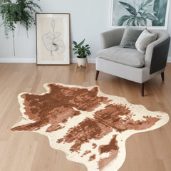 4' X 5' Brown and Ivory Faux Cowhide Animal Print Printed Area Rug - Homeroots