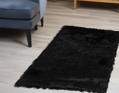 2' X 3' Black Faux Fur Animal Print Area Rug