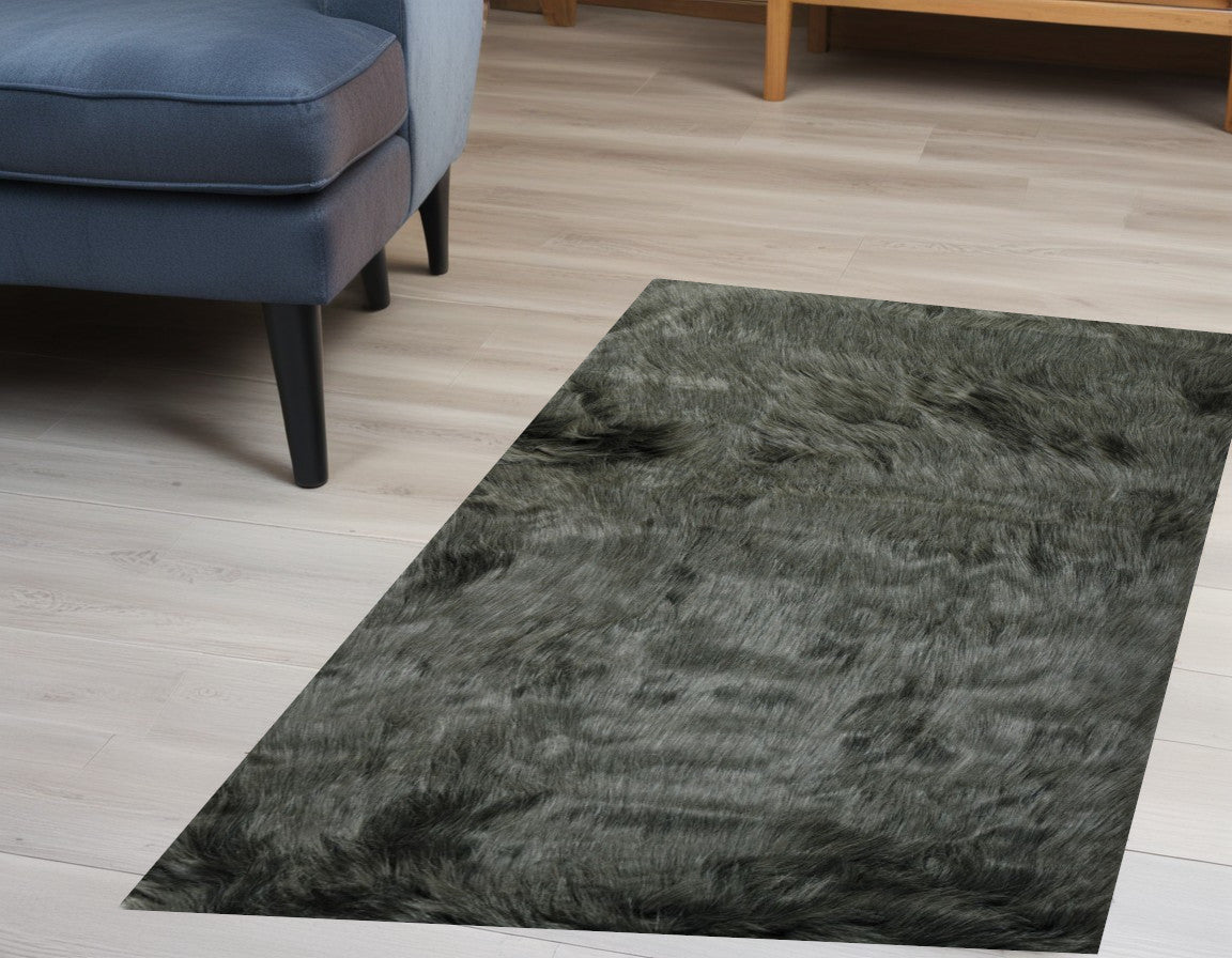 2' X 3' Grey Faux Fur Animal Print Area Rug