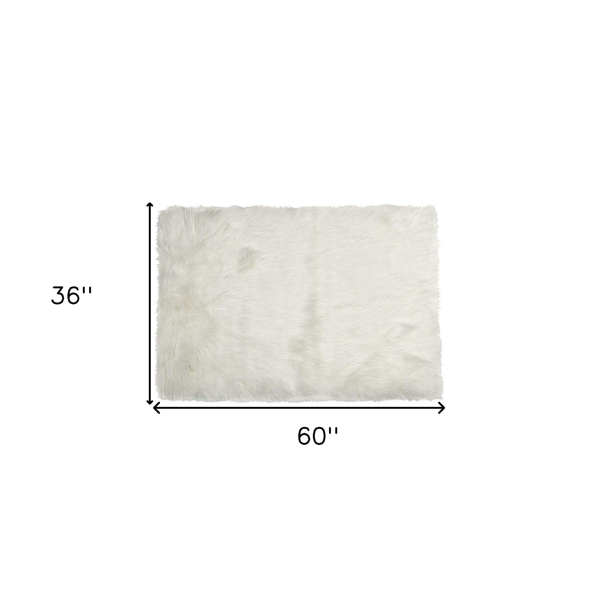 60" X 36" Off White Rectangular Faux Fur - Area Rug - Homeroots