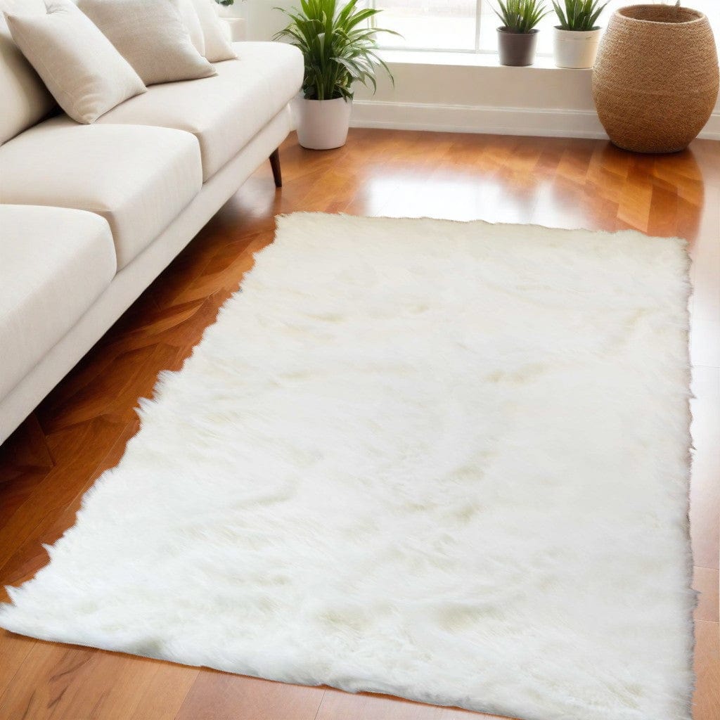 5' X 8' Off White Faux Fur Flokati Area Rug - Homeroots