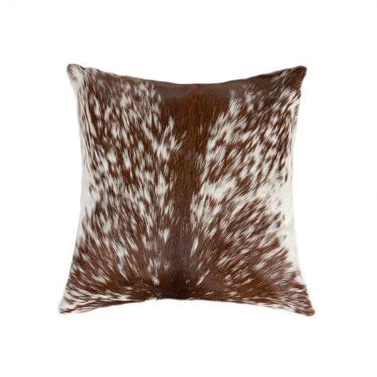 18" Brown and White Cowhide Throw Pillow