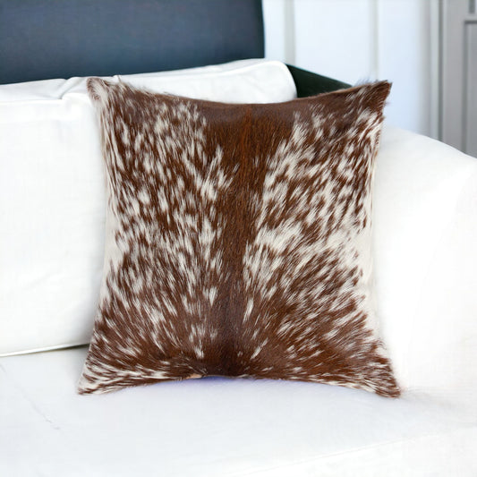 18" Brown and White Cowhide Throw Pillow