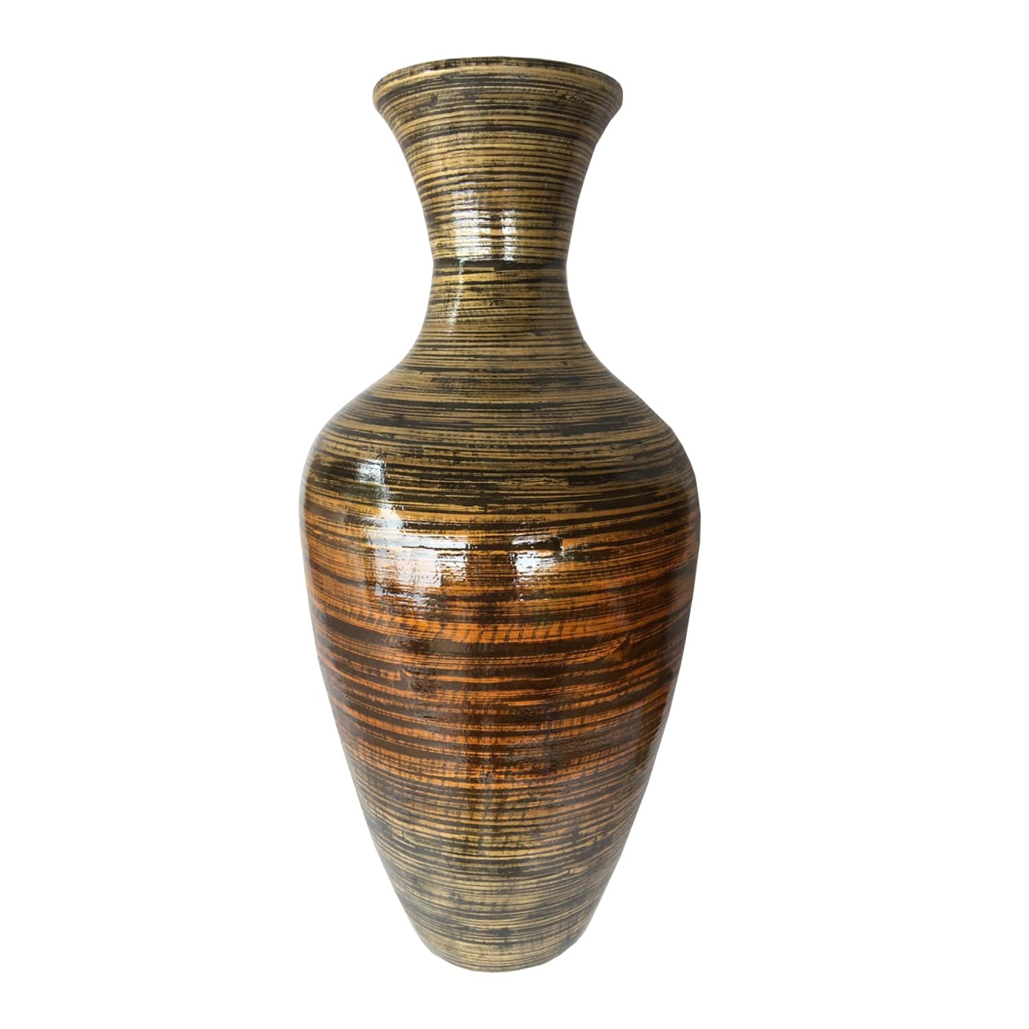 25" High Black And Gold Spun Bamboo Floor Vase