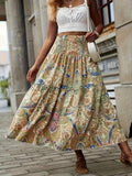 Full Size Tiered Smocked Printed High Waist Skirt - Trendsi