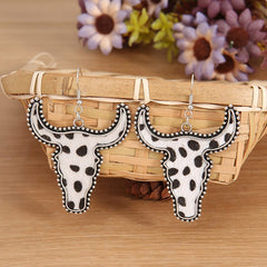 Alloy Animal Print Cow Head Earrings - Trendsi