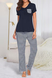 Pocketed Short Sleeve Top and Striped Pants Lounge Set - Flyclothing LLC