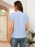 Printed Notched Short Sleeve Blouse - Flyclothing LLC