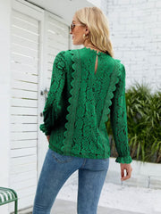 Lace V-Neck Flounce Sleeve Blouse - Flyclothing LLC